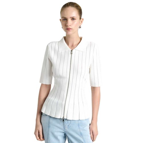 Cue Zipper Front Peplum Knit Top